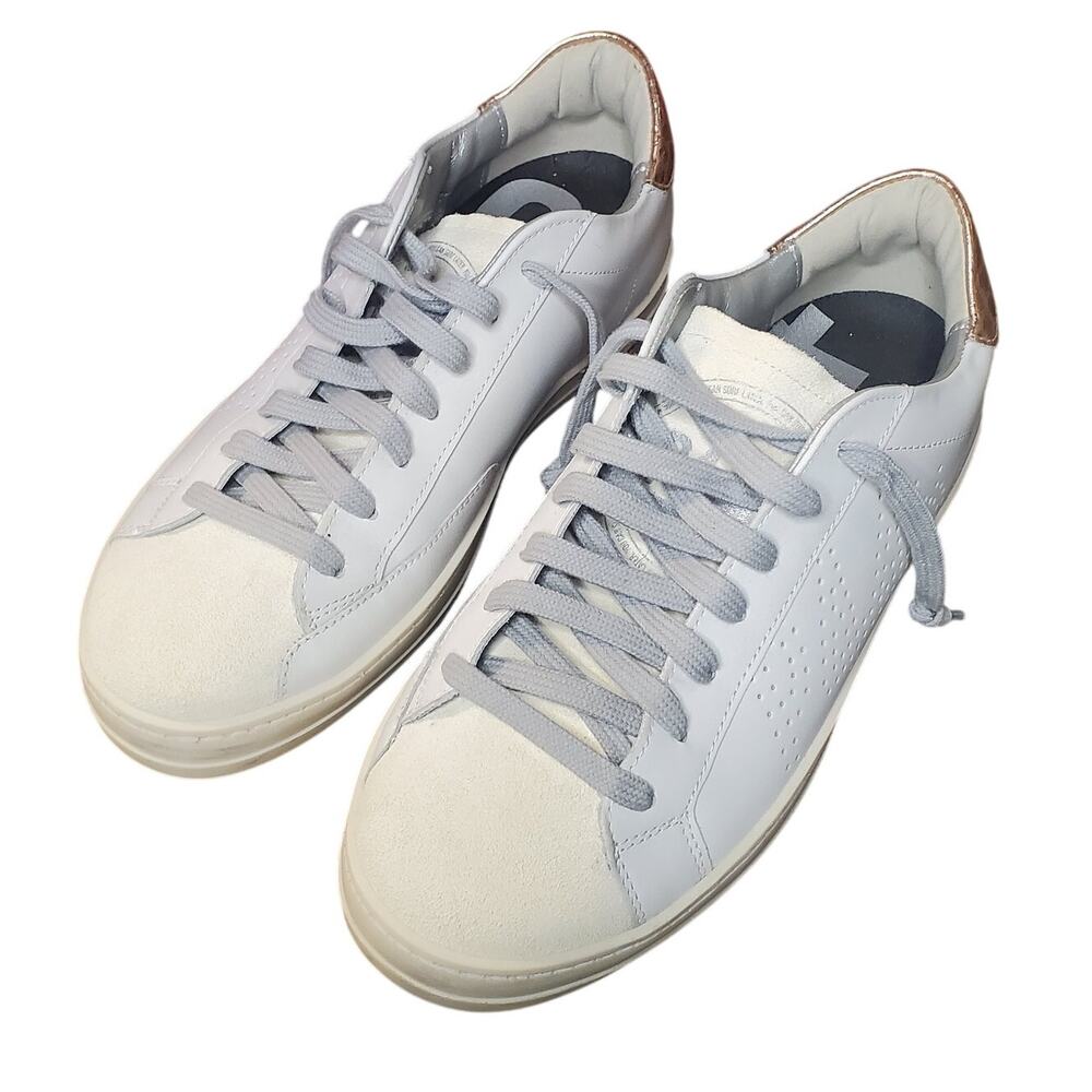P448 John Women’s Sneakers Size 37 US 6.5 White Bronze Leather Low Top